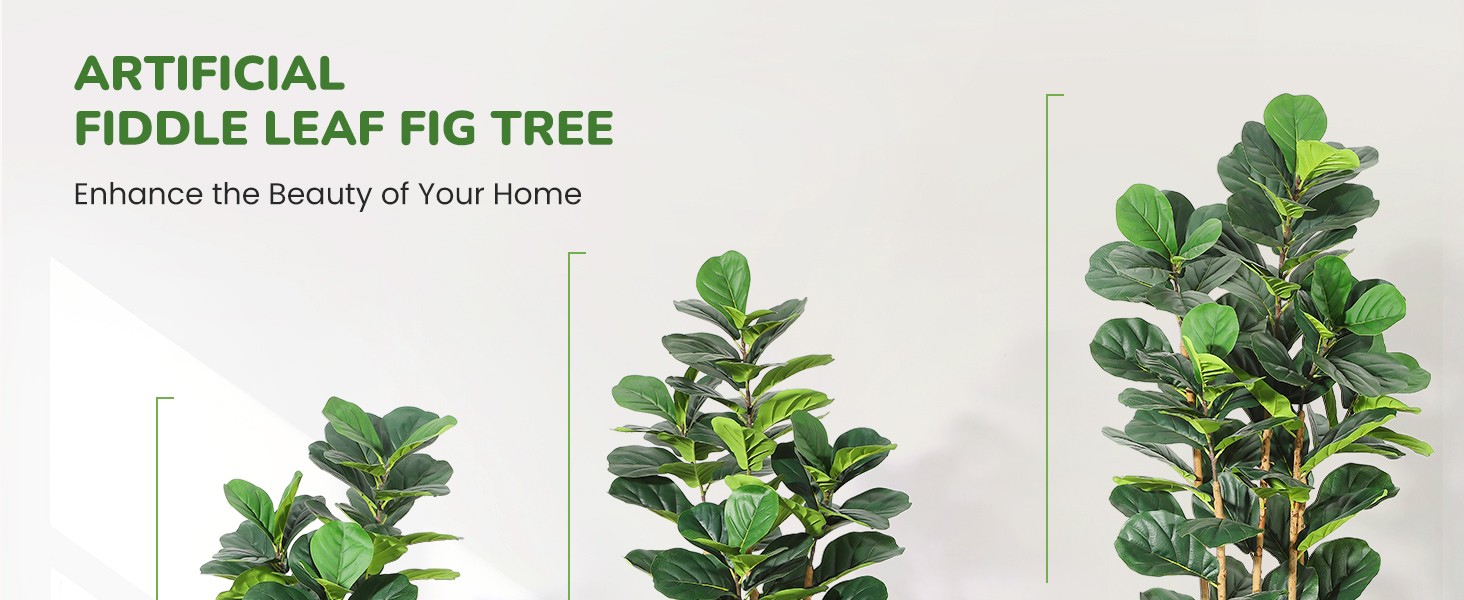 7ft Faux Fiddle Leaf Fig Tree with White Planter, Floor Fake Plants, Realistic