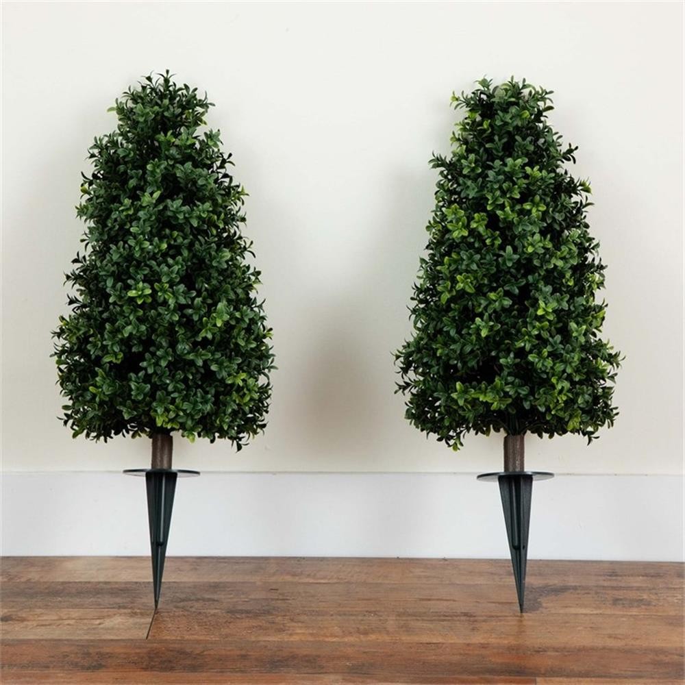 Pemberly Row 2.5ft UV Resistant Boxwood Plant with Integrated Stake (Set of 2)
