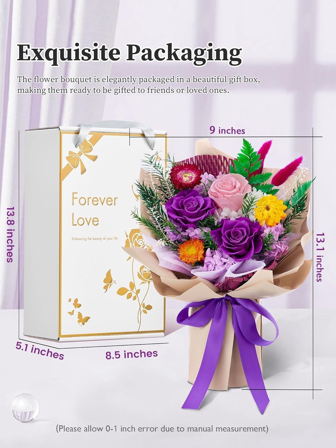 Preserved Roses Bouquet for Women Romantic Gift for Her Valentines Day