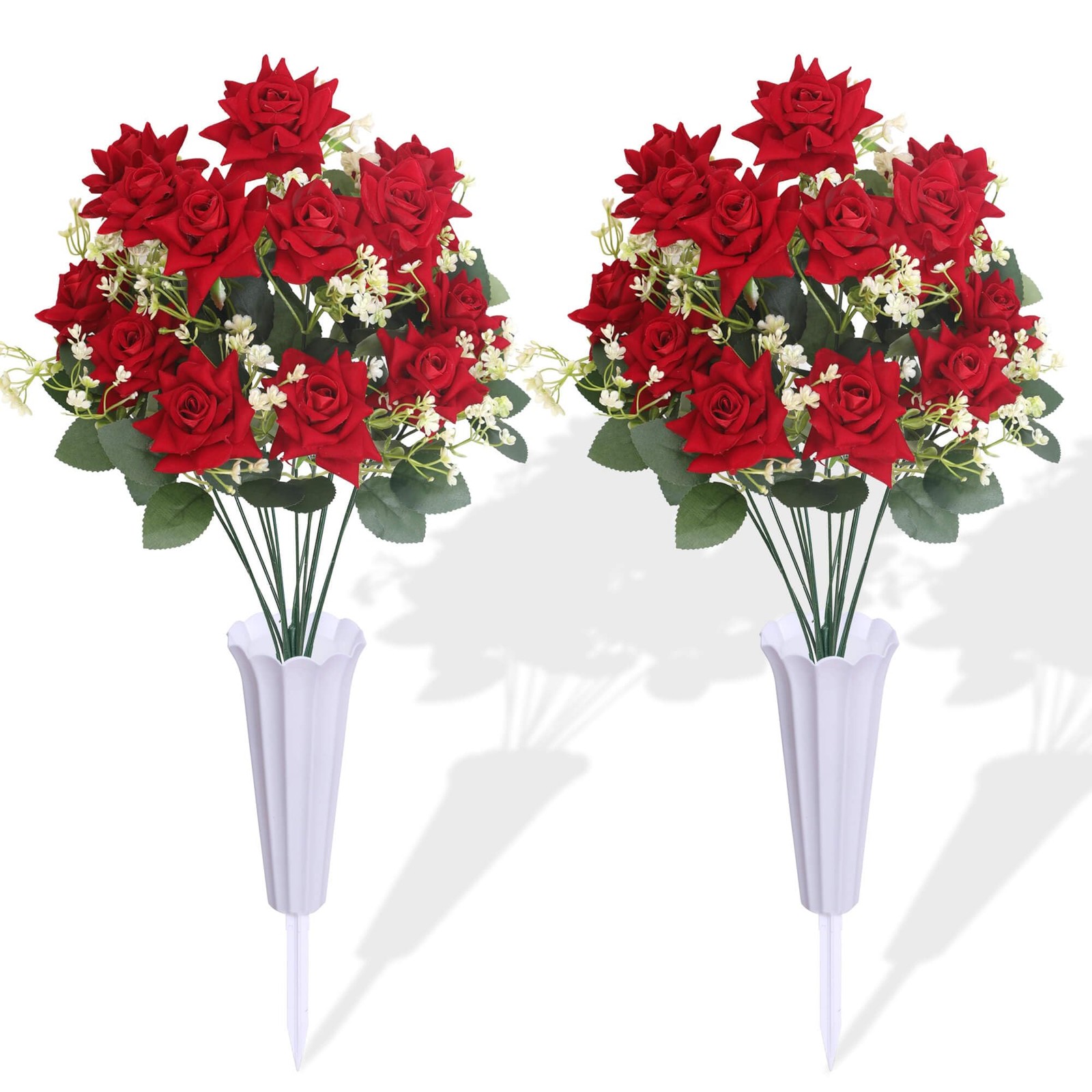 Artificial Cemetery Flowers – Artificial Rose Memorial Flowers with Vase,Head…