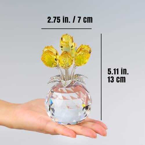 Ornalrist Crystal Yellow Rose Flower Collectible Figurine, Rose Bouquet Flora…