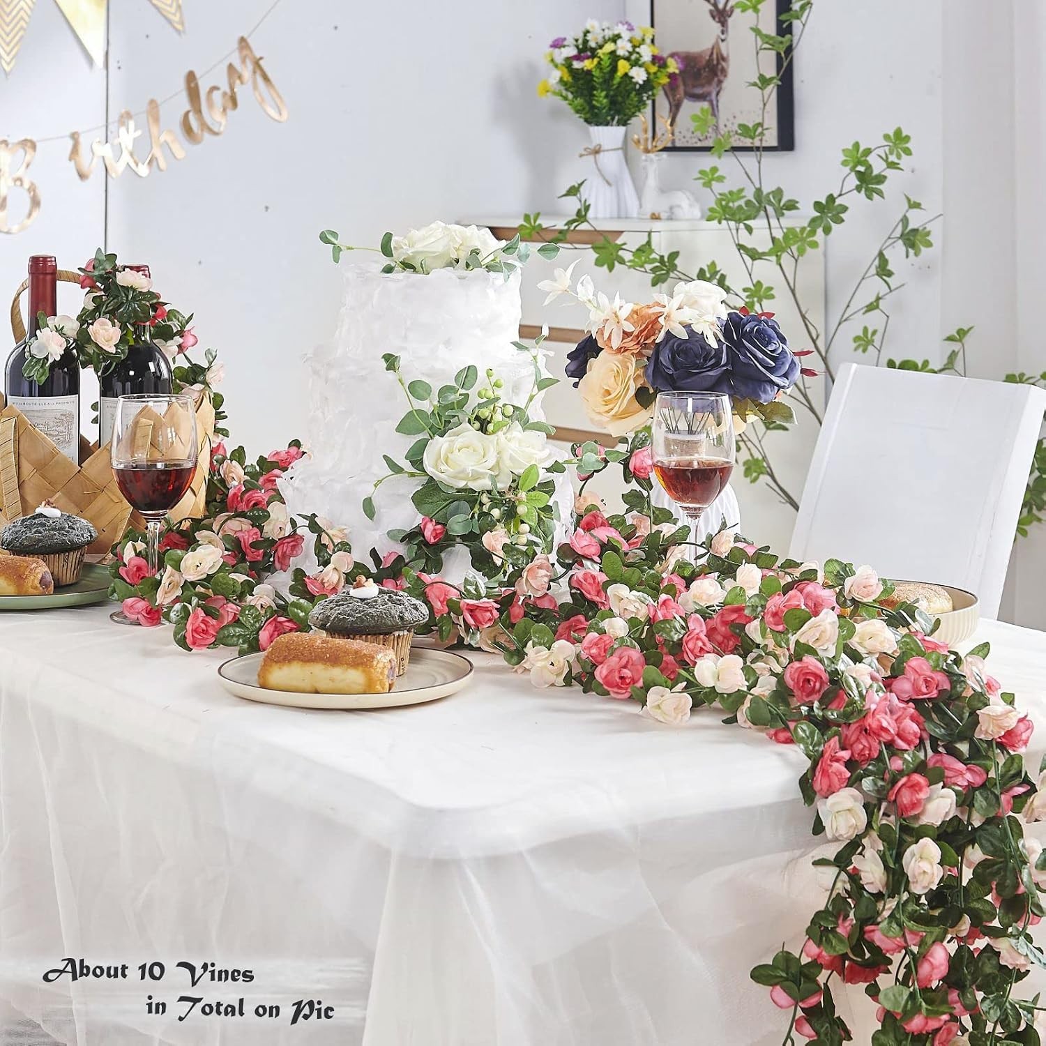 8pcs x 8.2ft Artificial Flower Garland Floral Rose Vine Decor, Pink Flowers |