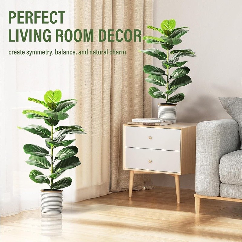 Artificial Fiddle Leaf Fig Trees Set of 2 Adjustable Indoor Outdoor Decor Plants