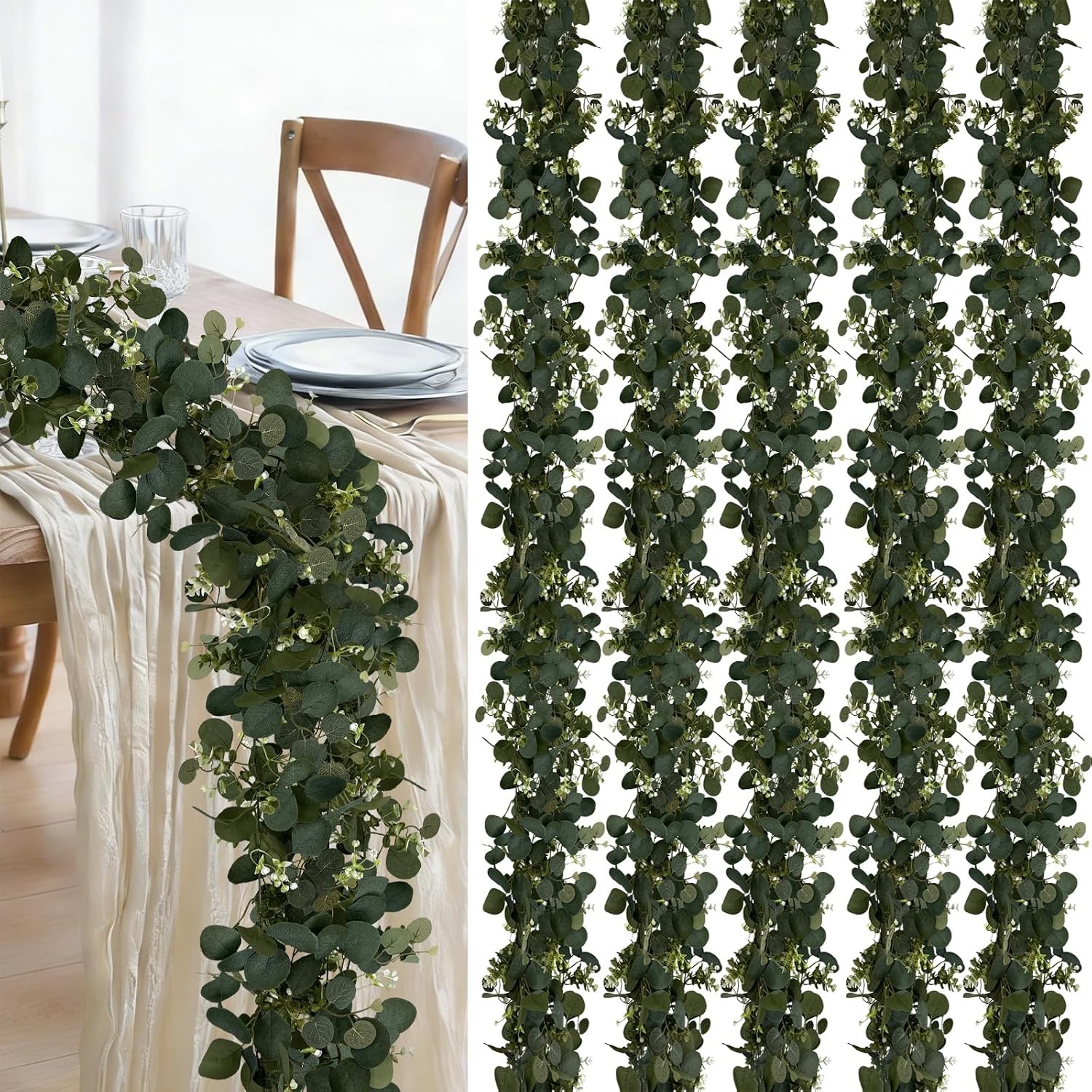 Eucalyptus Garland, 8Pcs 6FT Green Flower Garland Decor, Spring Summer
