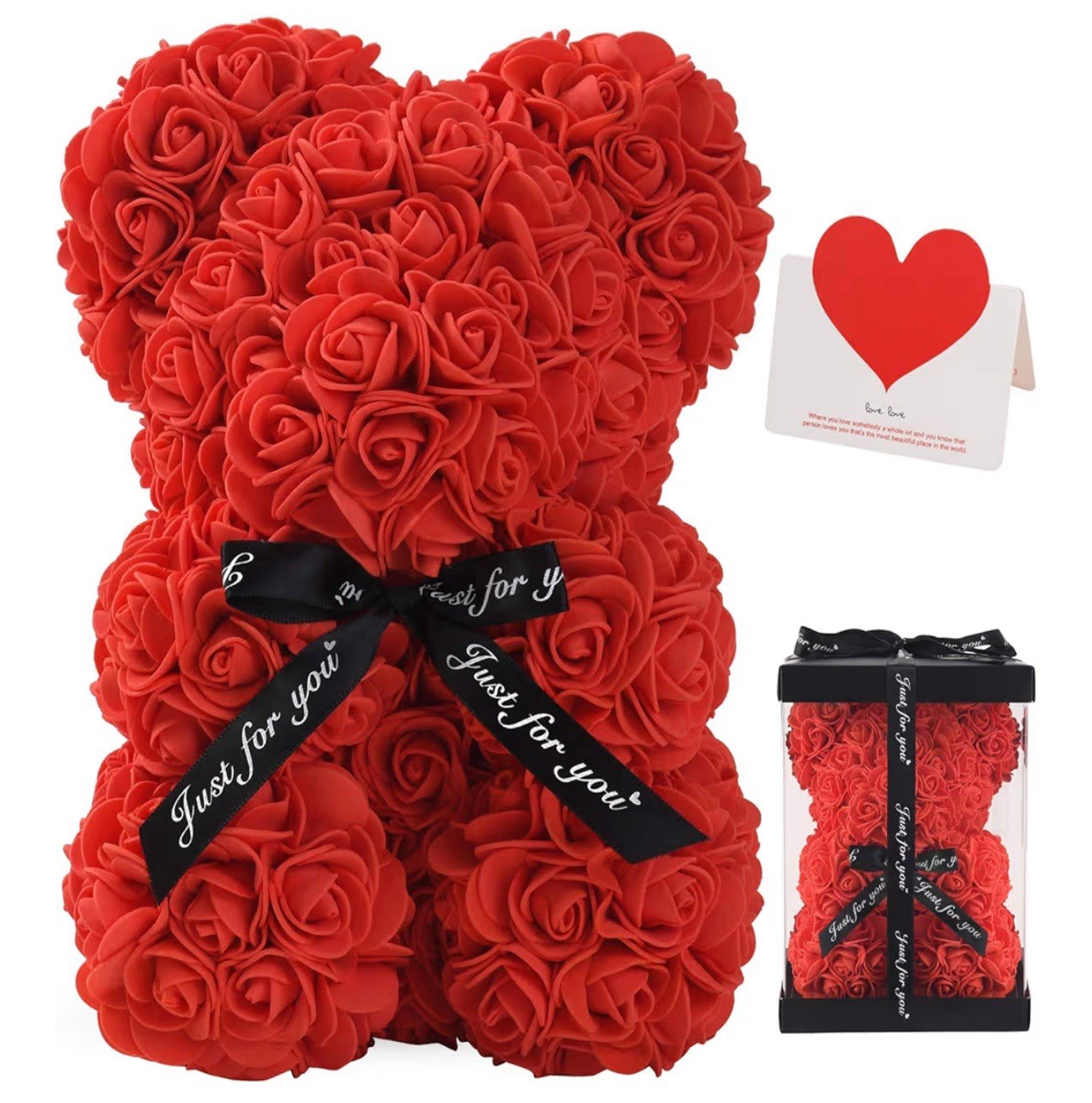 Artificial Teddy Rose Flower Bear with Box Romantic Valentines Day Gift Gir