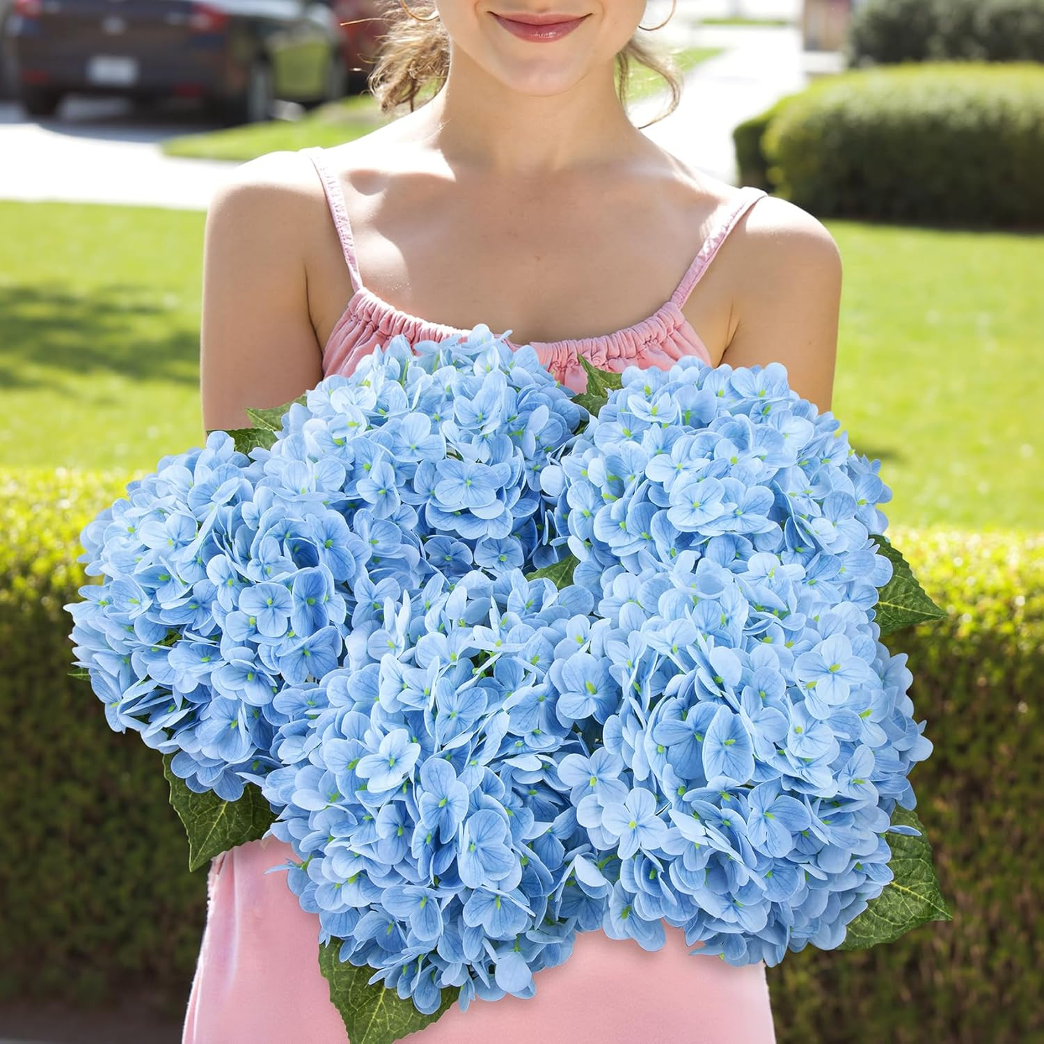 4 Pcs 21″ Hydrangea Artificial Flowers, Realistic Blue Latex Real Touch Faux Hyd