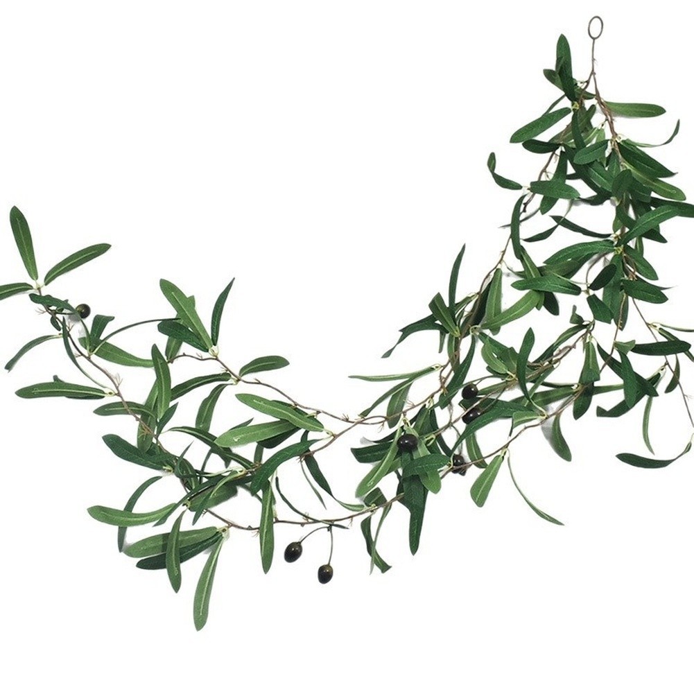Green PE Artificial Olive Leaf Vine with Berries for Wall Door Table Decoration
