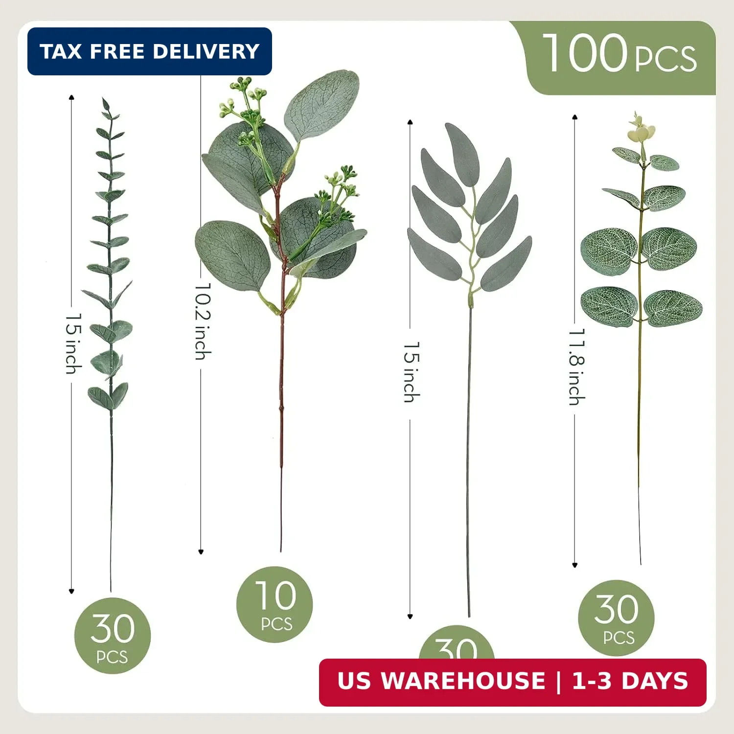 Serwalin 100PCS Mixed Eucalyptus Stems Bulk, Artificial Greenery with 20 PCS Flo