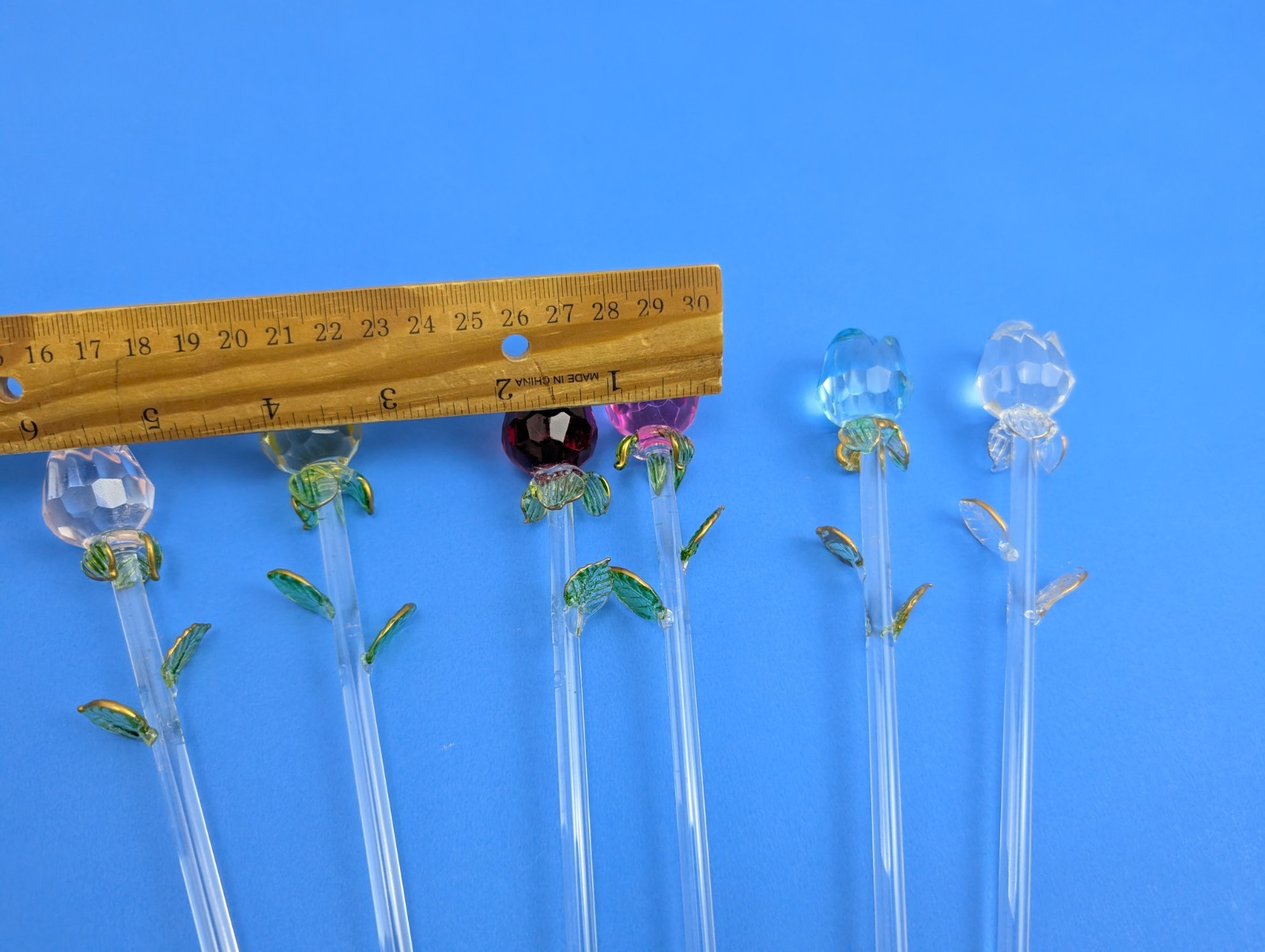 Set of 6 Exquisite Glass Stem Roses for Floral Bouquet