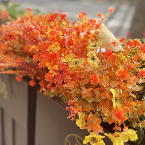 10 Bundles Artificial Fall Flowers for Outdoors 10 Pcs Fall Color Combinations