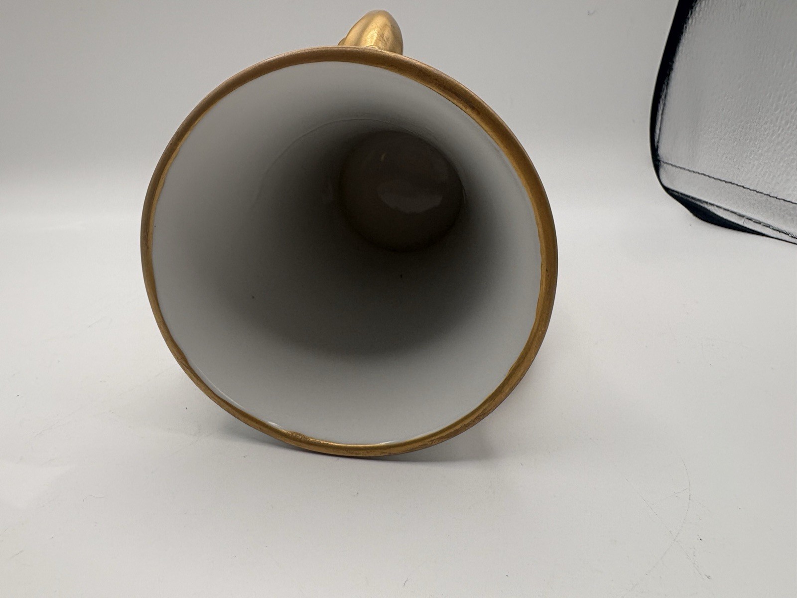 White Ceramic Floral vase with Gold Trim triple Handles, Pink Green Flowers