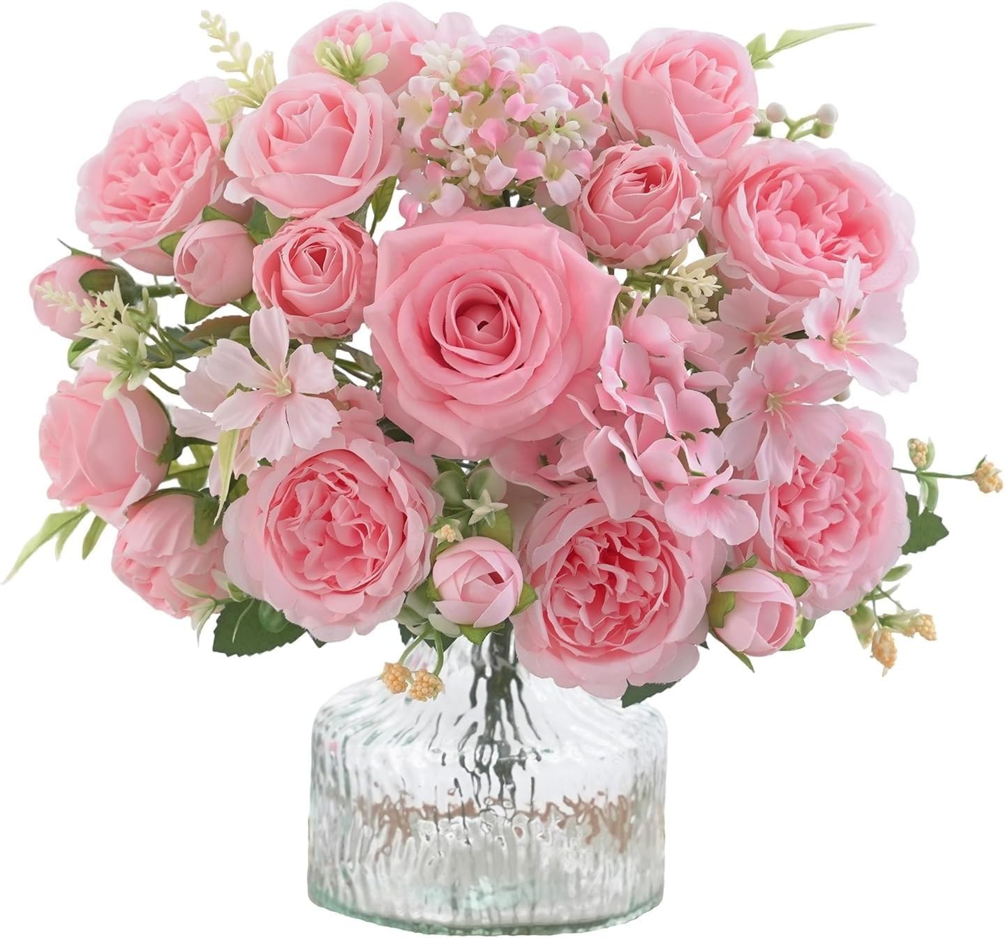 4 Pcs Light Pink Artificial Peony Set – 2 Bouquets & 2 Stems for Elegant Decor