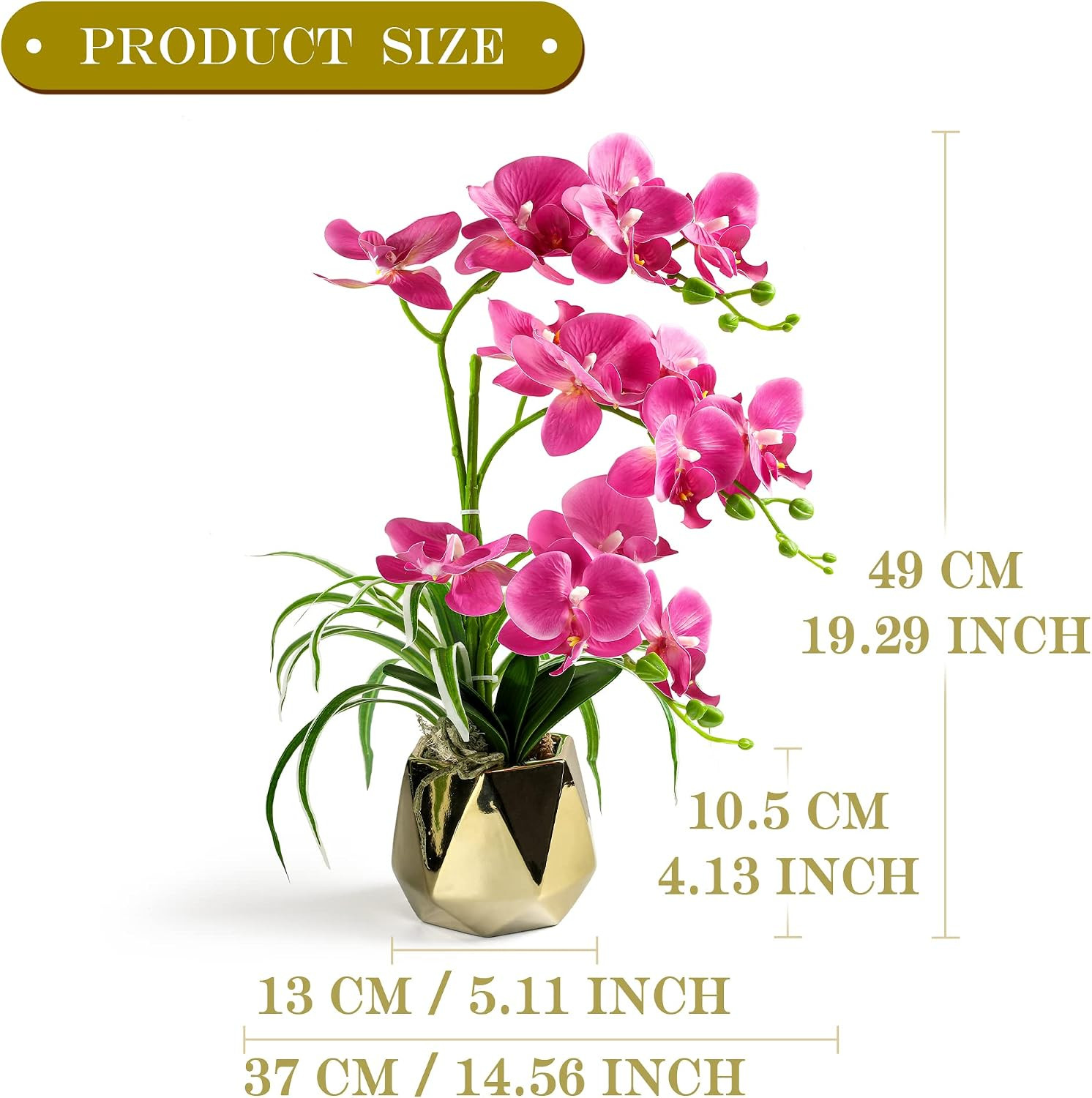 Fuchsia Artificial Orchids in Gold Vase | Elegant Home Decor Plant