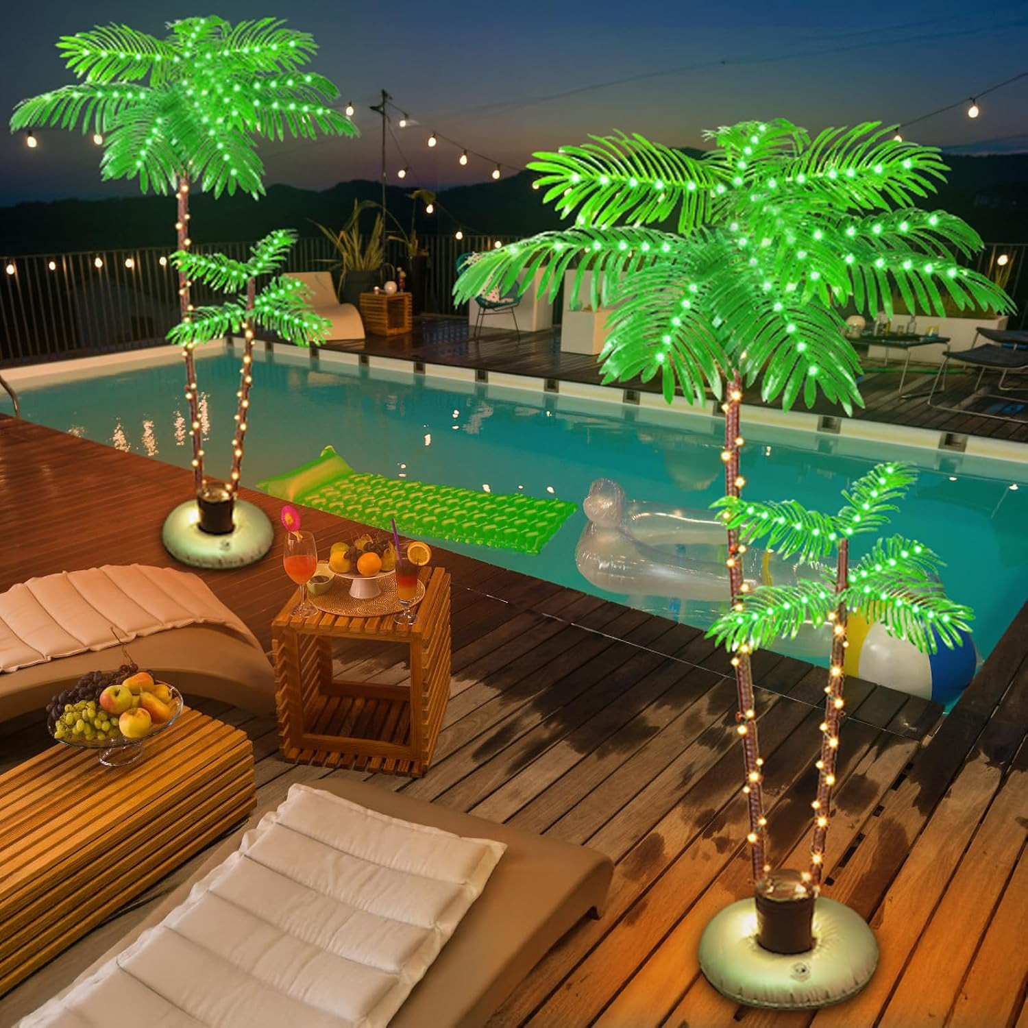 6FT Solar Lighted Palm Tree with 2 Trunks, IP65 Waterproof Artificial Palm Tree
