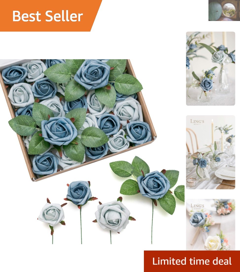 24-Piece Artificial Rose Pack in Dutch Blue for Elegant Wedding Arrangements