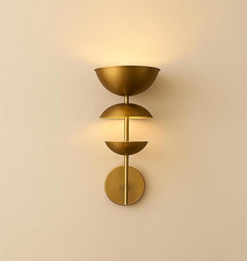 1950s Minimalist Brass Wall Sconce Set of 2 – Mid Century Modern Gold Light, Sty