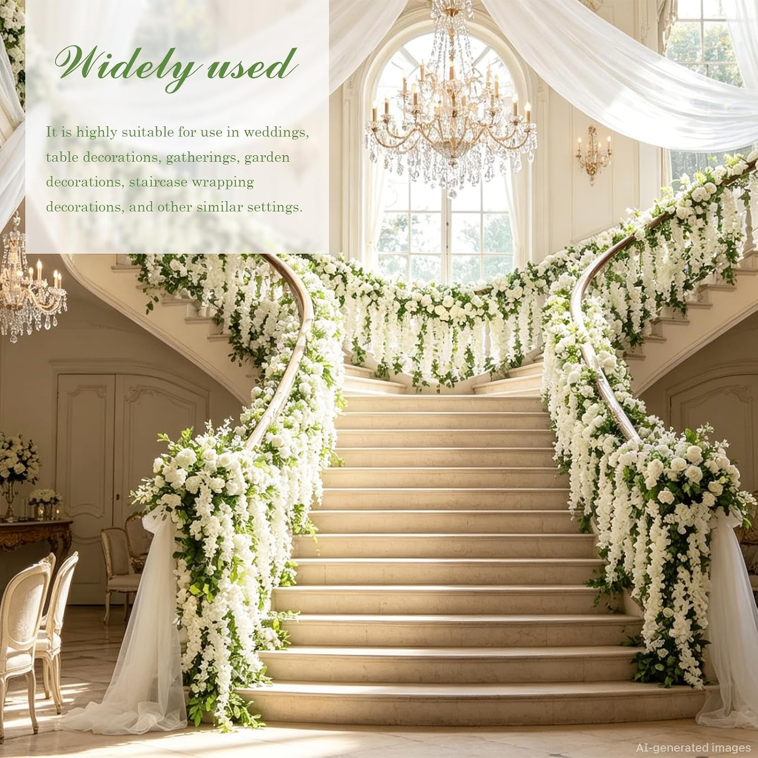 Wisteria Artificial Flowers Garland, 2Pcs 7.2Ft/Piece Silk Fake Wisteria Vine Ki