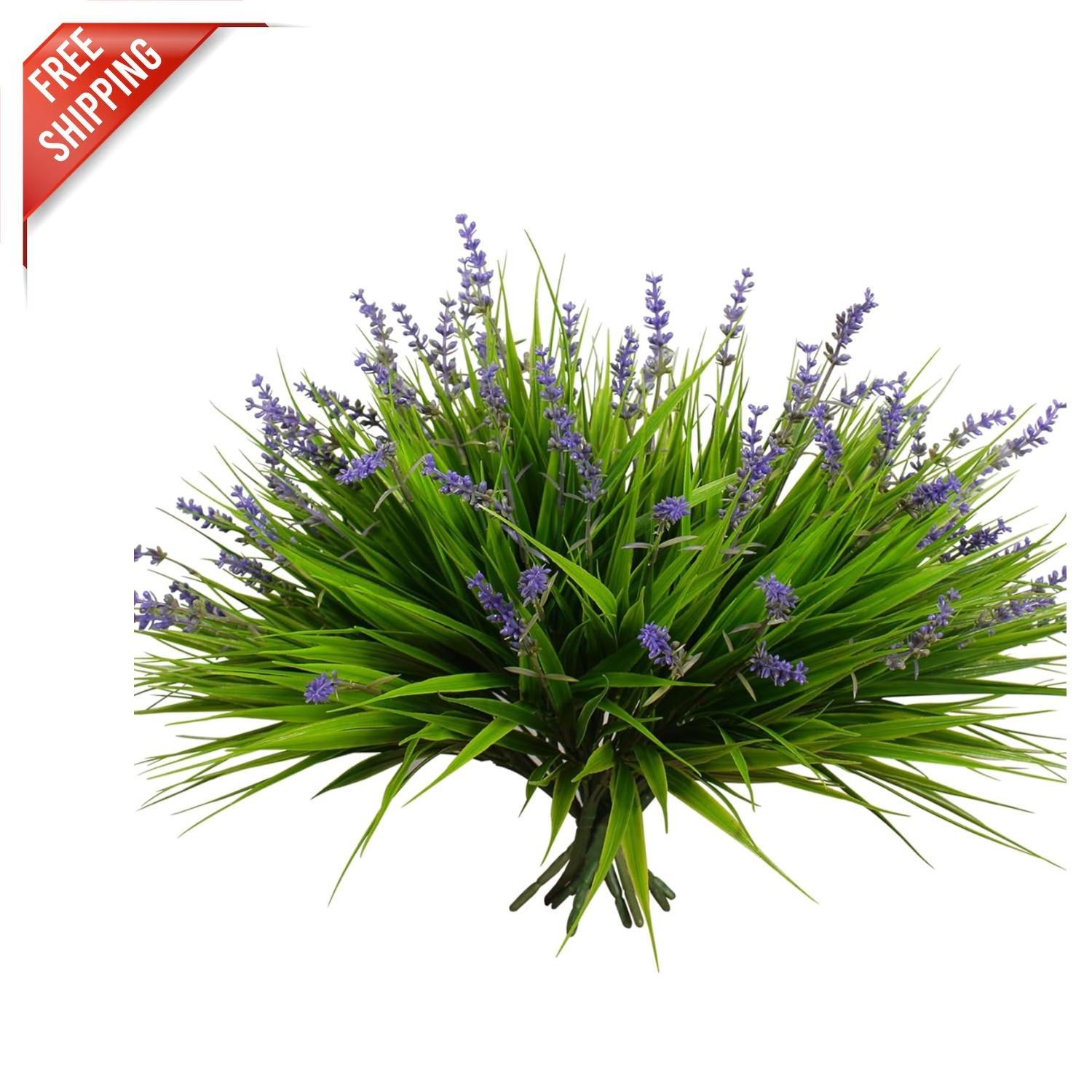Versatile 12 Bundle Faux Monkey Grass with Flowers – Ideal for Pot & Patio Decor
