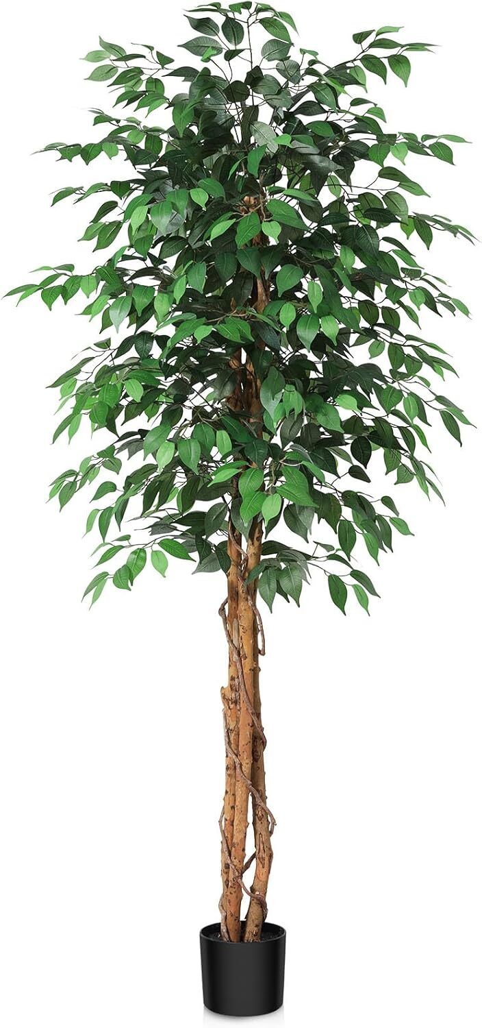 Colourtree Artificial Ficus Tree,Silk Fake Ficus Tree in Plastic Nursery Pot