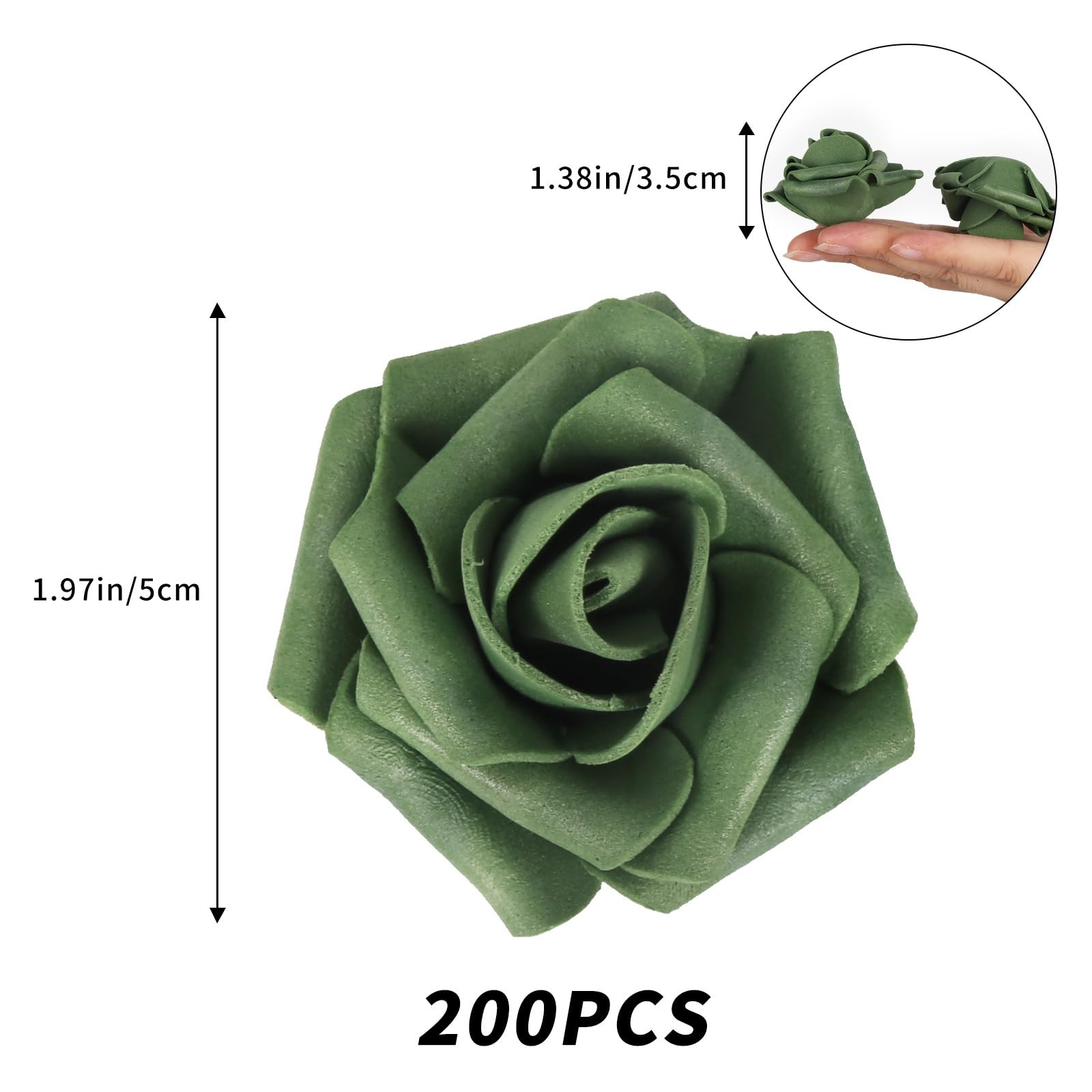 200PCS Emerald Green Foam Roses, 1.97in, Fake, Artificial, DIY, Wedding
