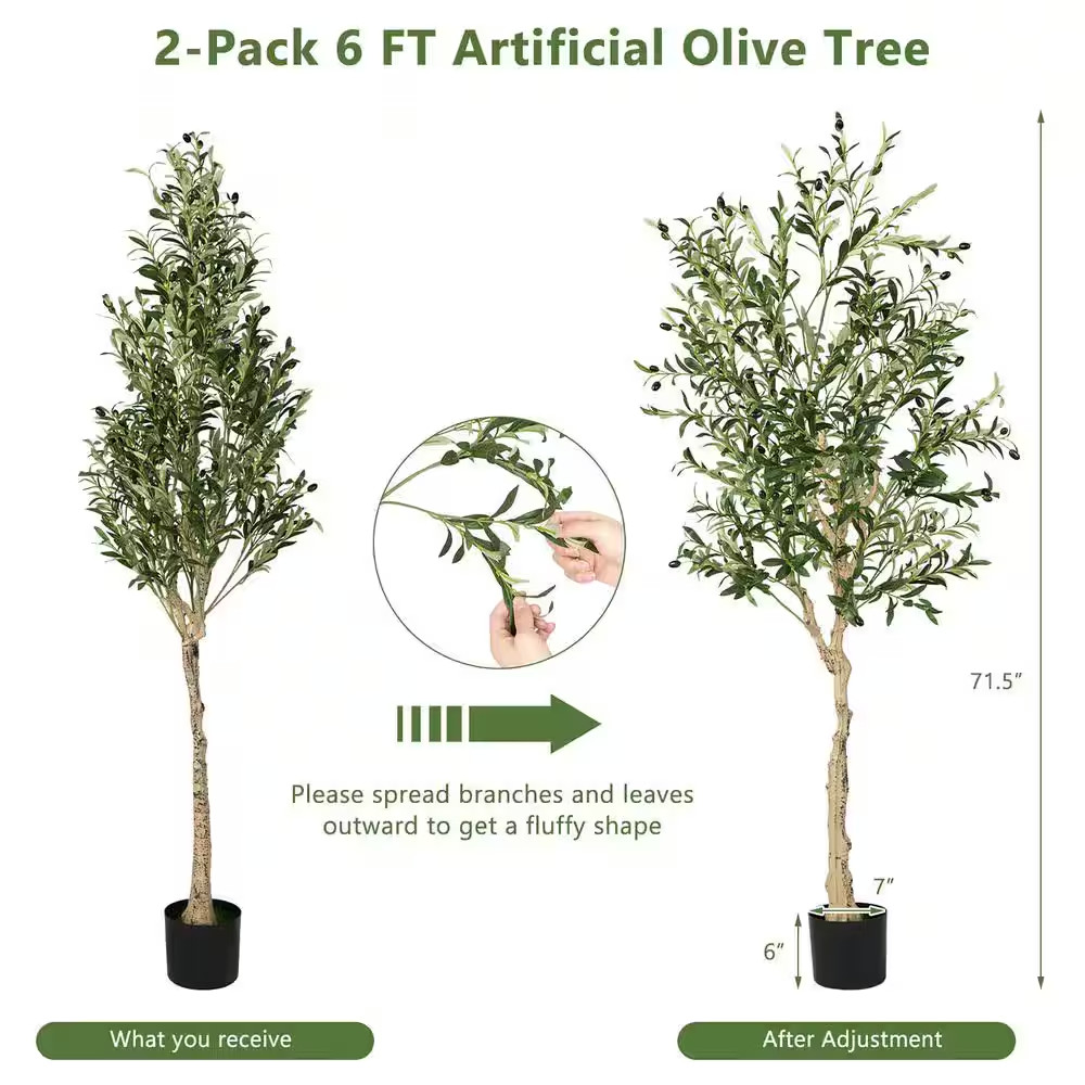 6 Ft. Tall Artificial Olive Tree Faux Olive Plants for Indoor and Outdoor (2- Pa