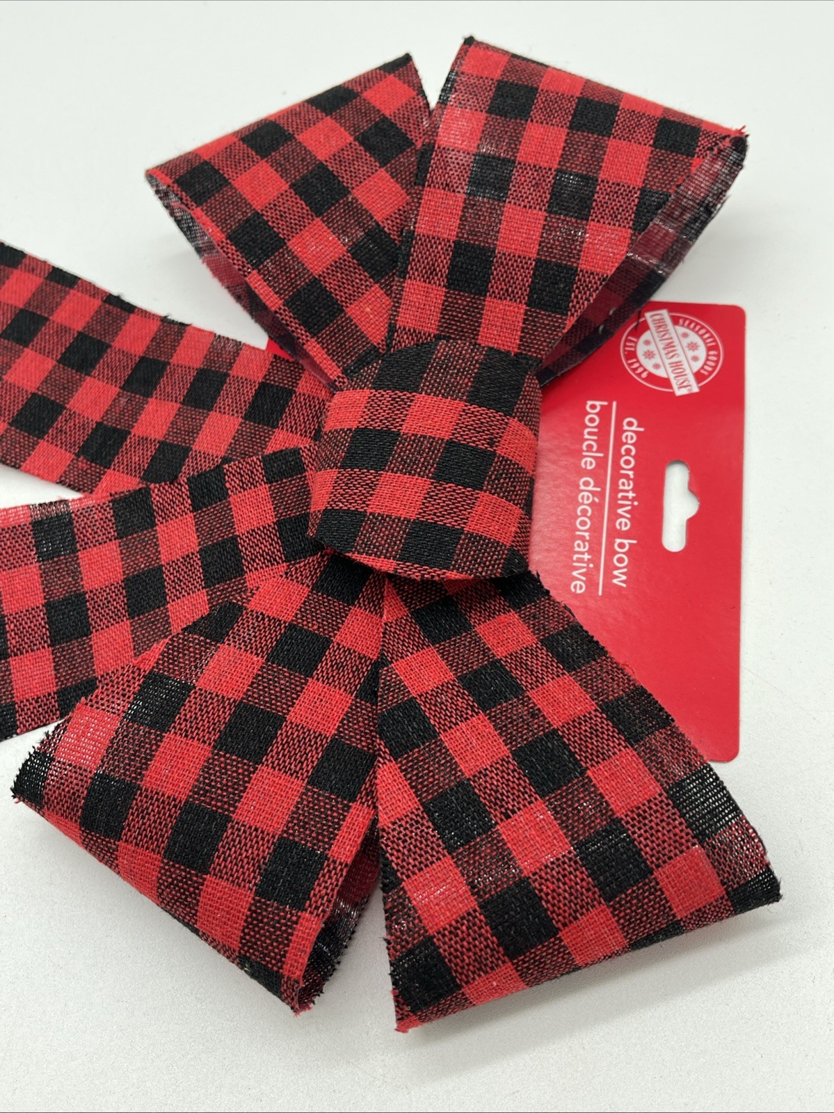 Christmas House Red and Black Buffalo Check PVC Bows, 14.5×9.625 in.