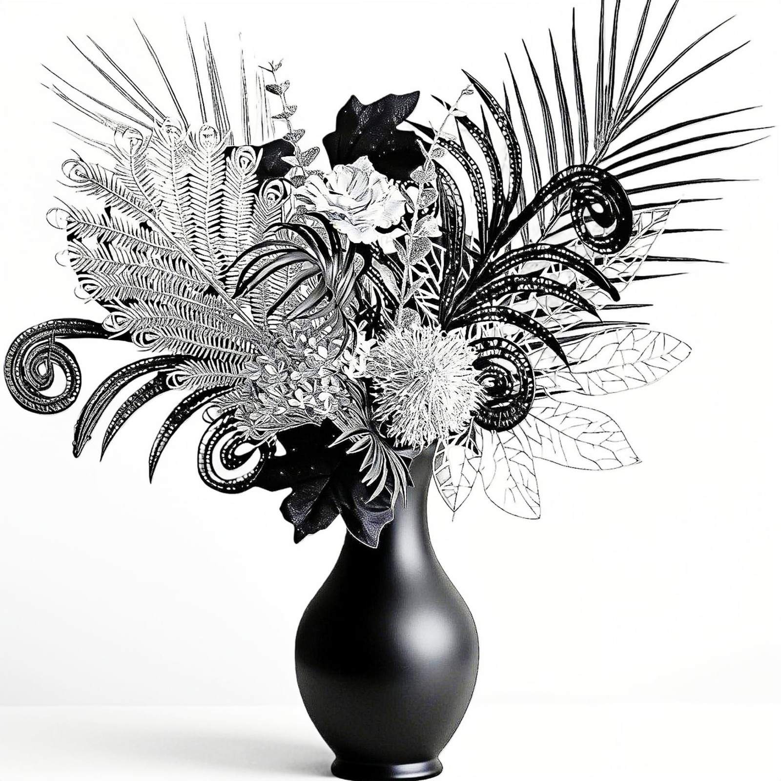 17Inch Black Silver Metallic Artificial Flowers Gothic Bouquet Party Decor