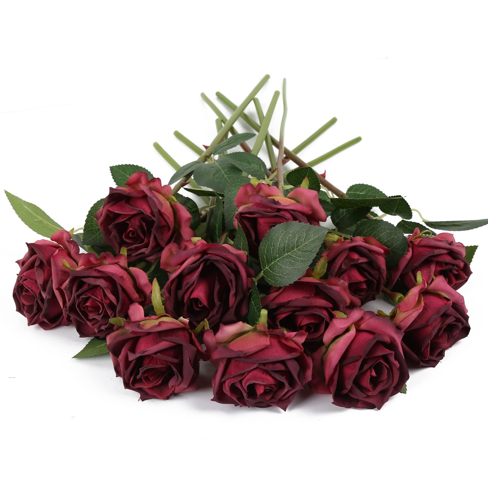 Burgundy Roses Artificial Flowers 12PCS Roses Flowers Heads Dried Silk Flower…