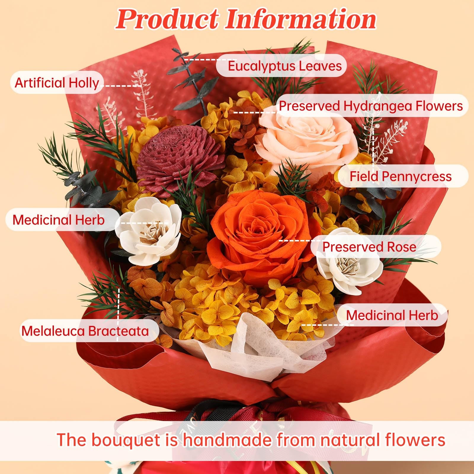 Preserved Orange Roses Bouquets Delivery Anniversary Birthday Flower Gift