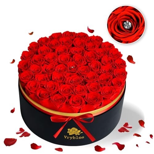 Preserved Roses 50 Piece Heart Box Real Flower Gift for Her Birthday Home Decor