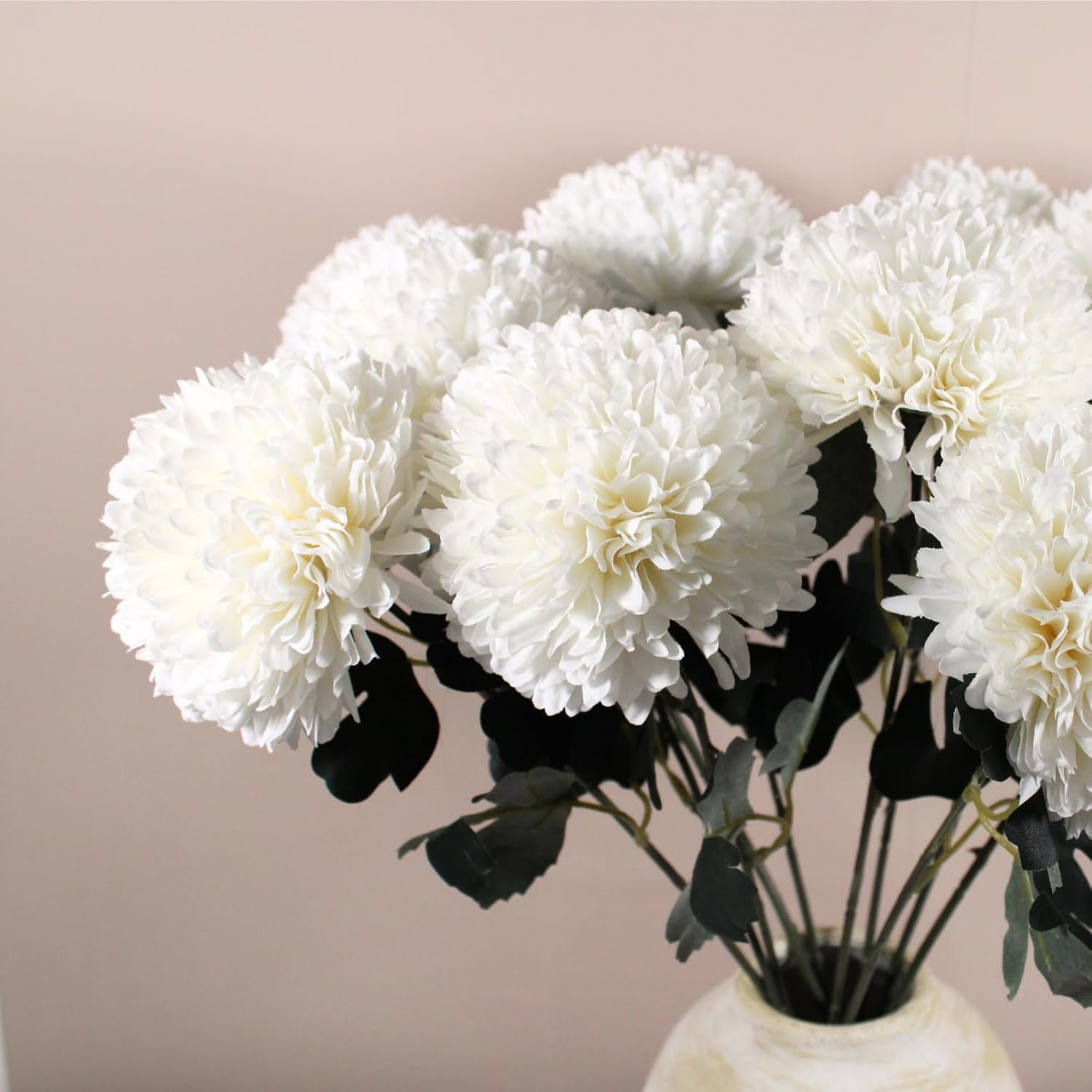 Large Faux Kiku Flower White – 10 Stems, Bulk Silk Flowers For Home Decor Indoor