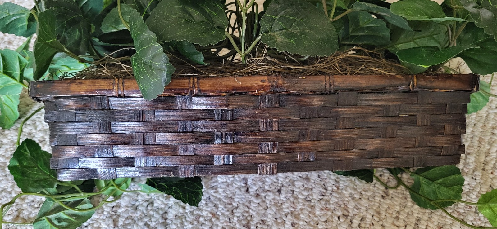 Indoor Artificial Ivy Silk Ledge Plant w/ Rectangle Basket 15″ — Set of 2