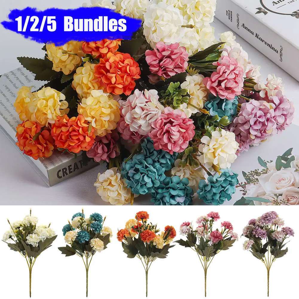 10 Heads Artificial Hydrangea Flowers Bouquet UV Resistant Plants Home Decor