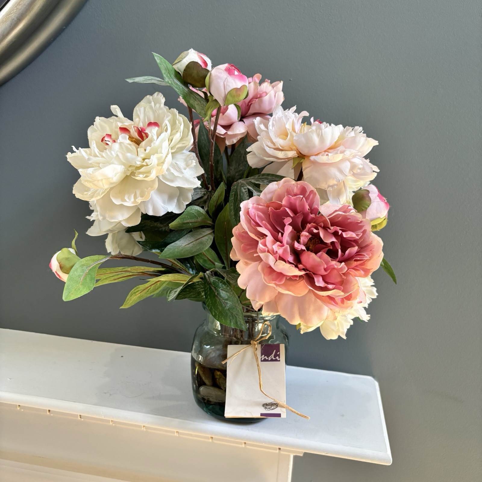 NDI Pink Fuschia Peonies Artificial Flower Arrangement Glass Vase Robbins Nest
