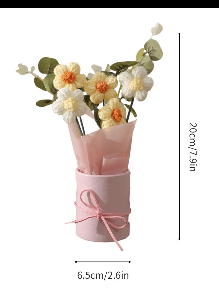 1 Set Handmade Knitted Yarn Artificial Flower Bouquet, Fabric & Knitted