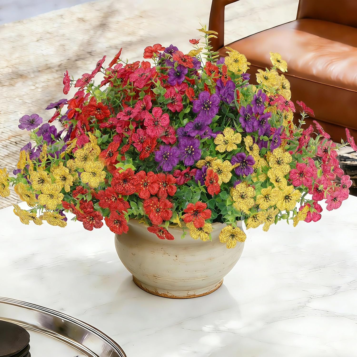 24 Bundles Artificial Flowers Bulk for Outdoor Decor, UV Resistant Fake Plastic