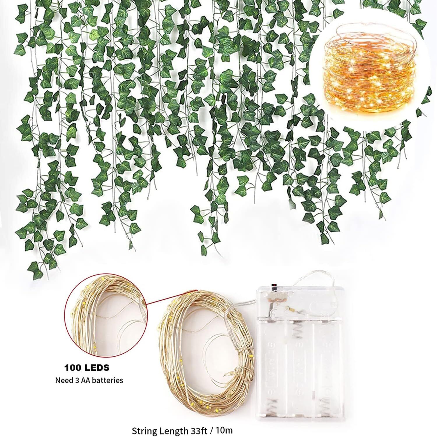 12 PACK 84FT FAKE VINES WITH LIGHTS IVY VINES WITH 100 LED STRING LIGHTS ARTIFIC