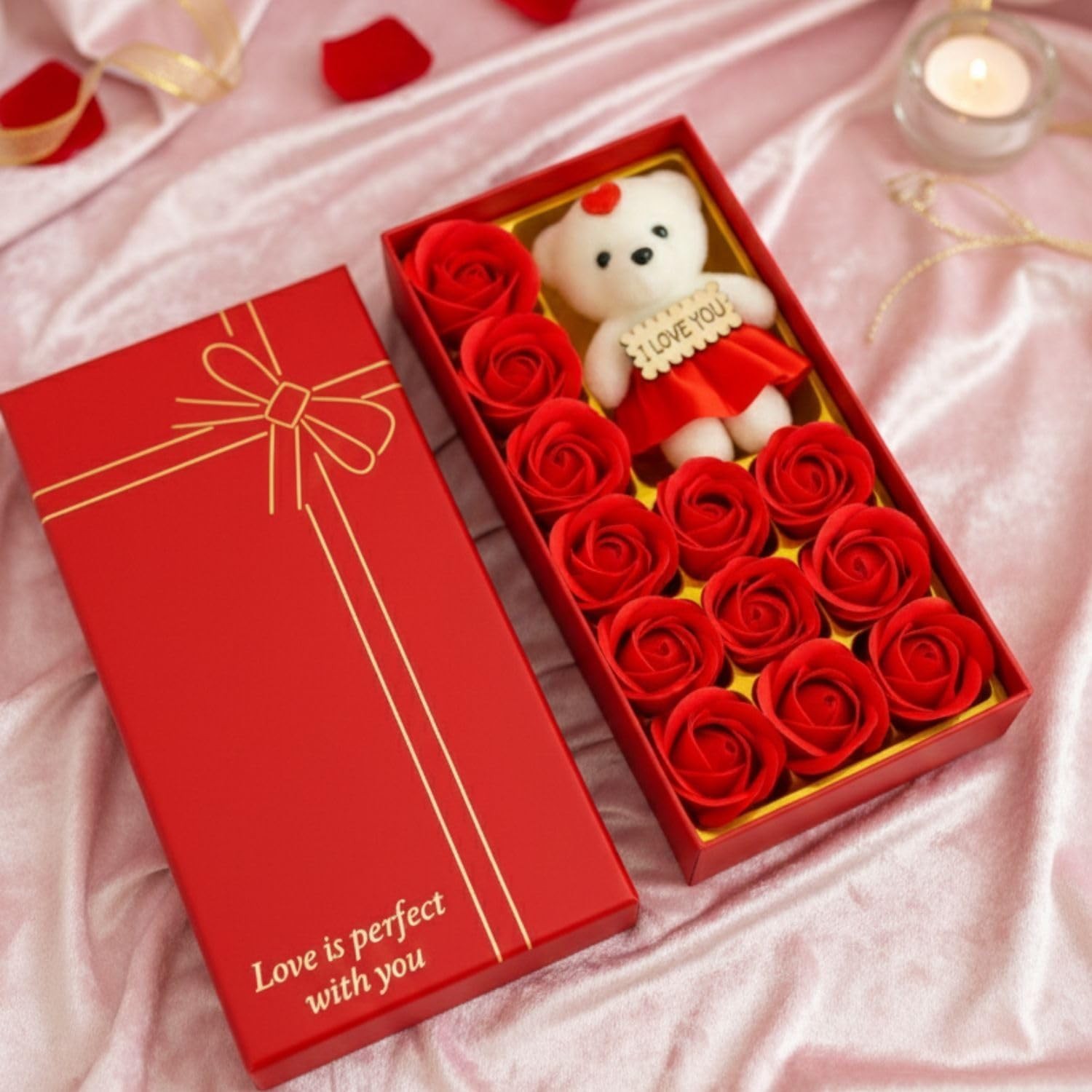 Artificial Rose Teddy Bear Gift for Mom Valentine Birthday Anniversary Decor USA