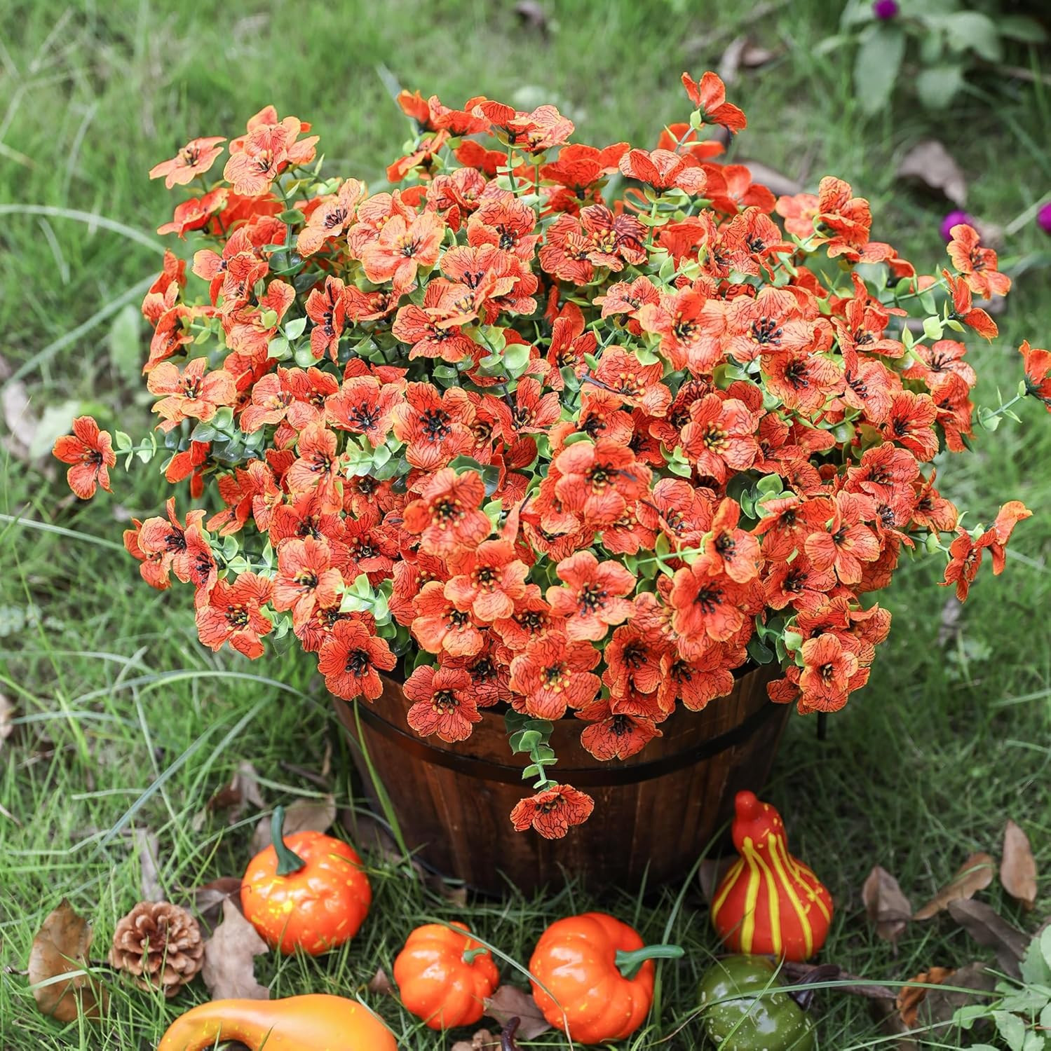 Artificial Fall Flowers Faux Mums for Outdoor Indoor Garden Home Decoration, Fau