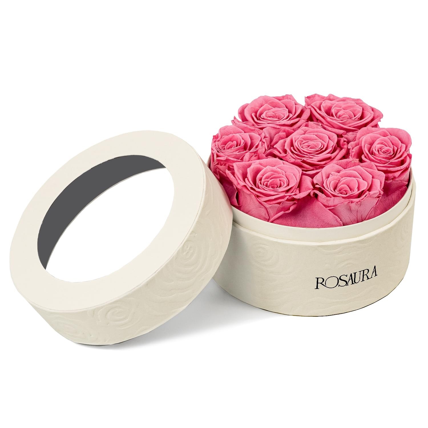 Preserved Roses Gift Box Real Forever Flowers Round Case Pink 7 PCS Rose