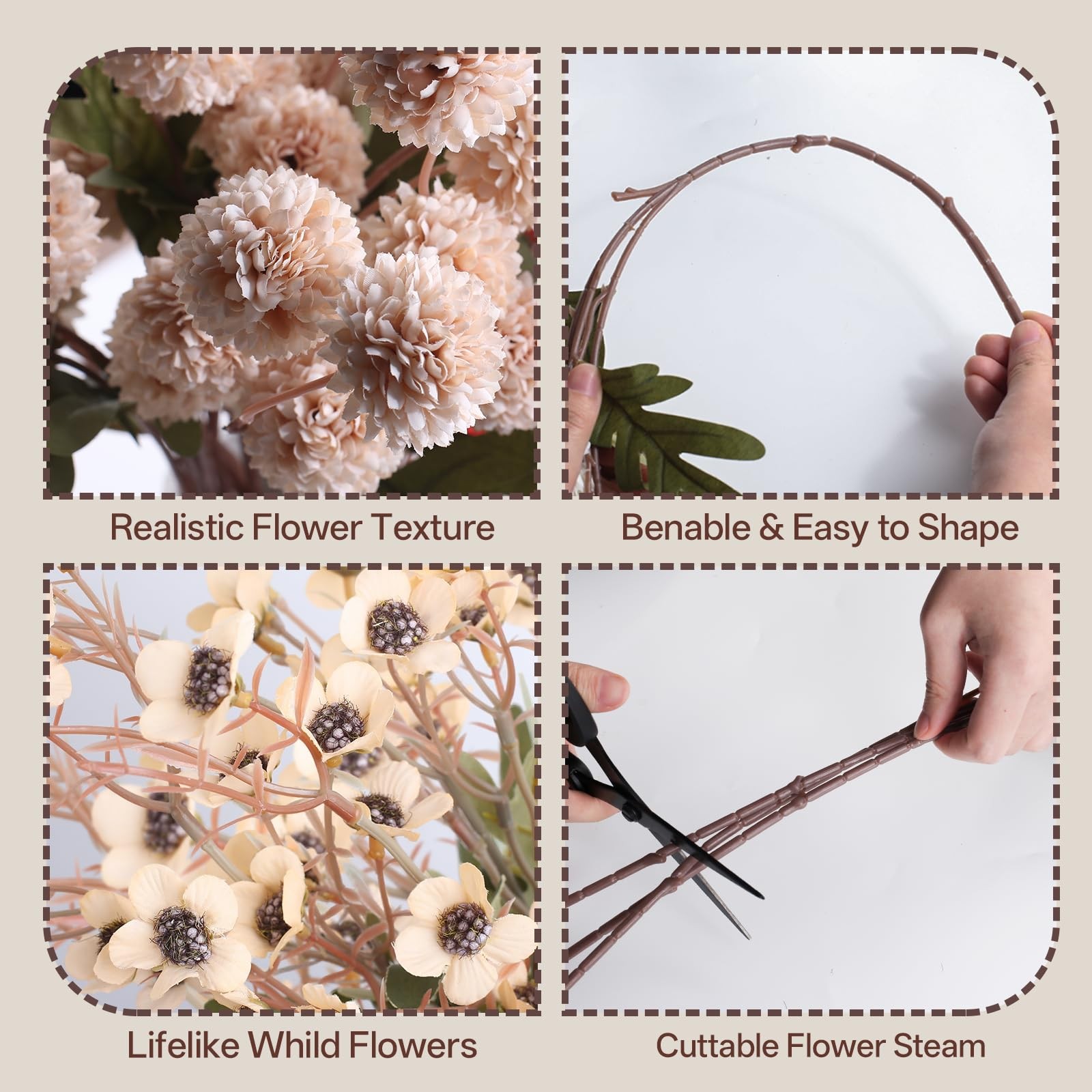 13Pcs Faux Kiku Flowers for Vase – Long Stem Artificial Flowers with Wax, Fak…