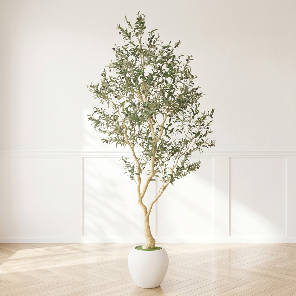 Artificial Olive Tree 8.2FT Tall Faux Plant with White Pot Indoor Decor