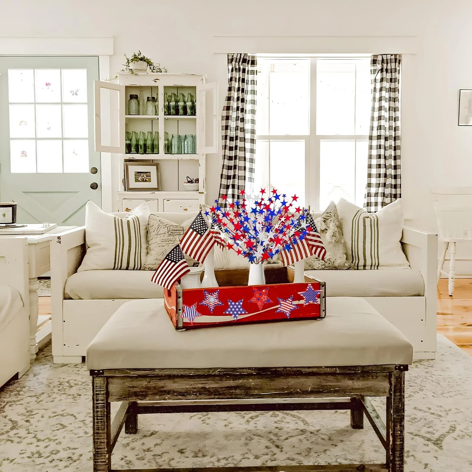 6 Pcs 4th of July Artificial Flowers 24″ Patriotic Berry Picks Faux Red White Bl