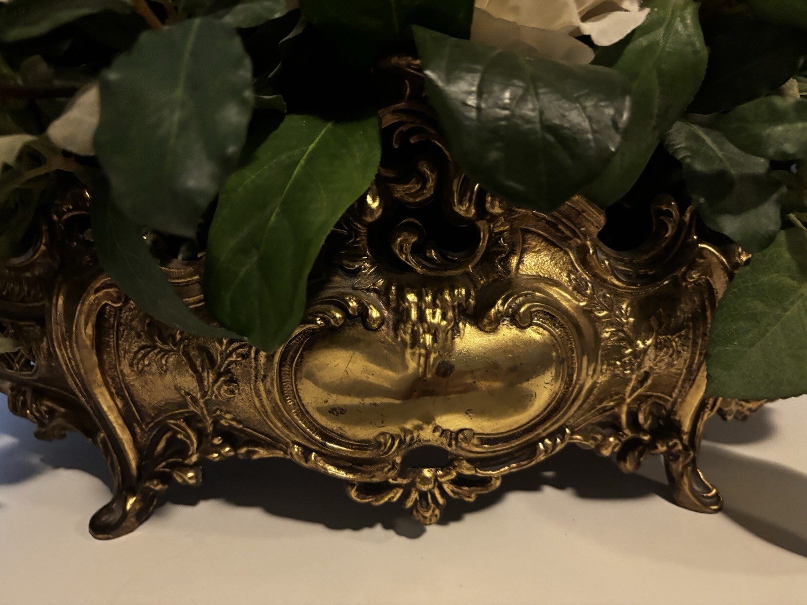 Large Elegant PINKS Flower Arrangement In Antique Brass Victorian Centerpiece