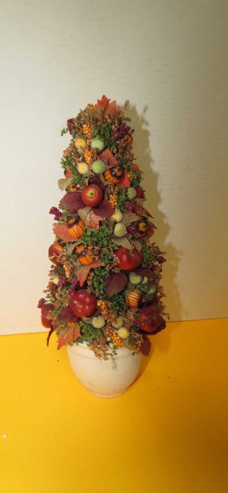 Fruit And Floral Christmas Style Tree Figure 13″T Artificial In Bisque Pot
