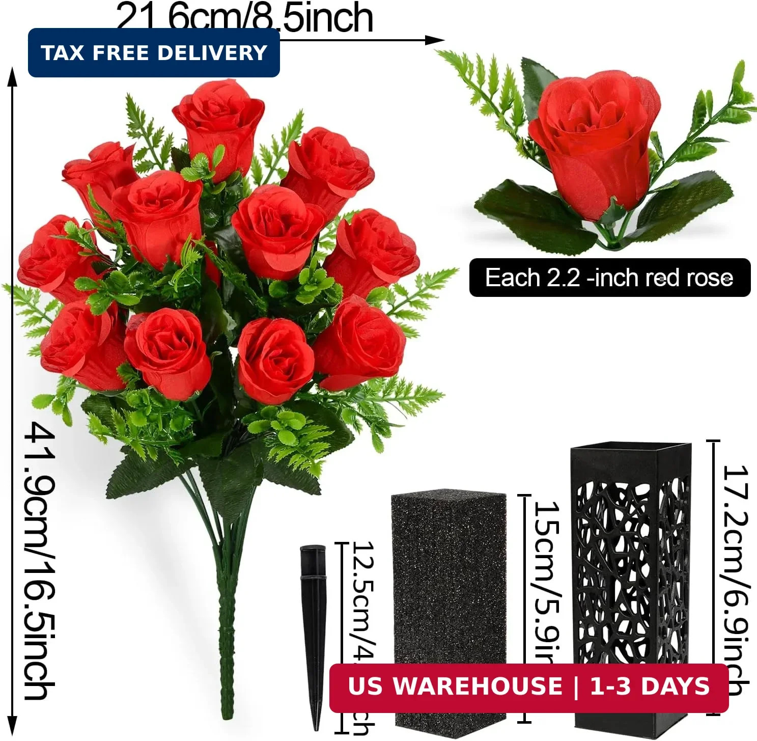 2 Sets Artificial Cemetery Flowers, Grave Decorations Roses, Memorial Flowers…