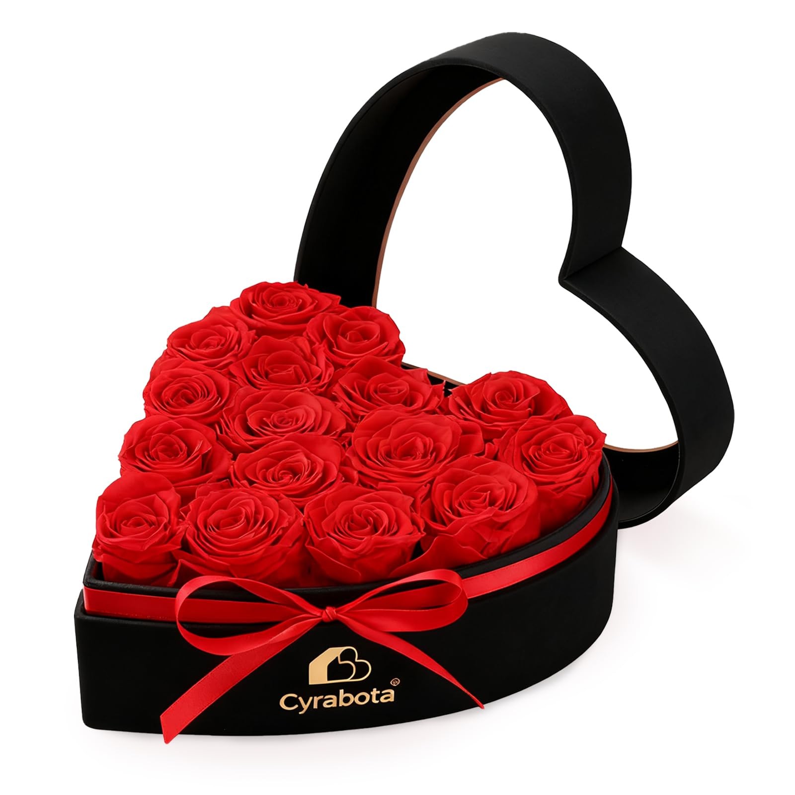 16 PCS Preserved Real Roses Heart Shape Box Forever Flowers Red