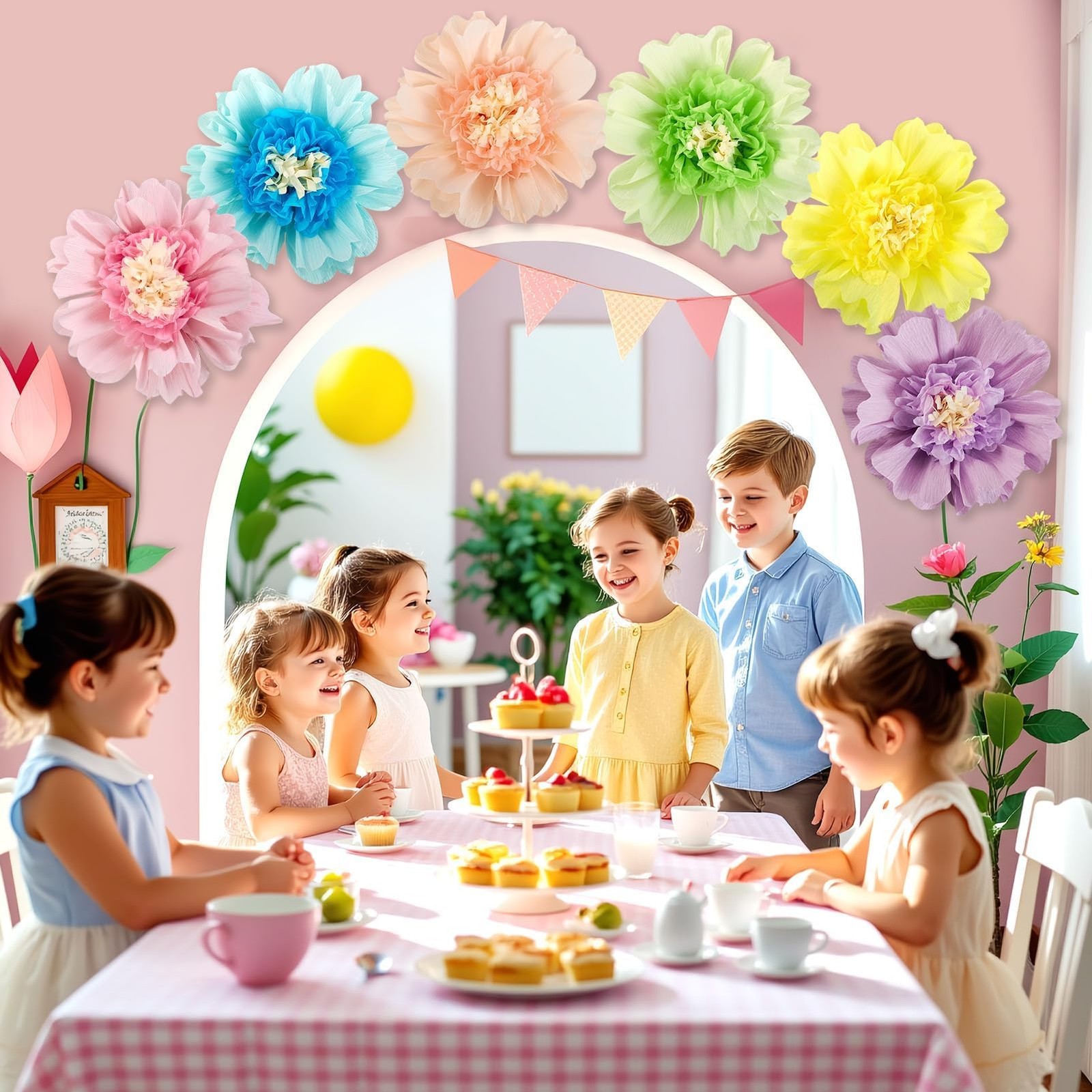 6 PCS Pastel Paper Flowers Giant Crepe Decoration Wall Spring Garden 12 Inch