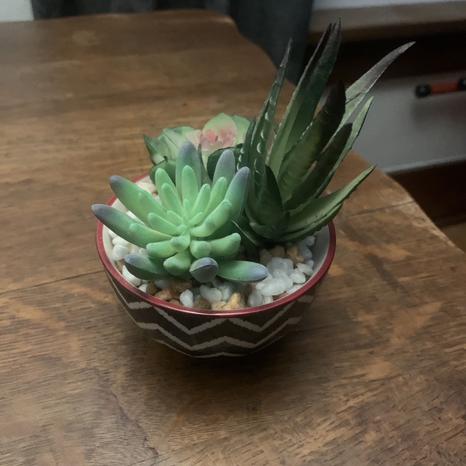 Faux Succulents Ceramic Chevron Design Planter Pot Artificial Plants