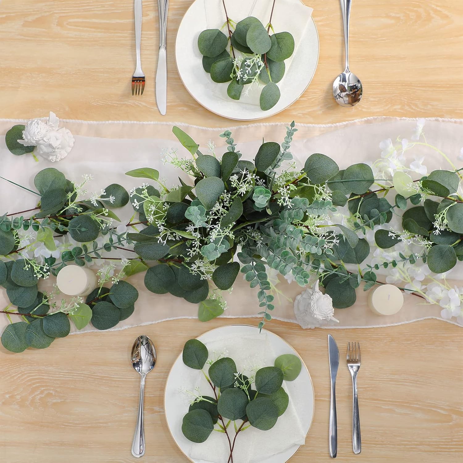 200 Pcs Artificial Eucalyptus Stems, 2 Styles Faux Greenery Leaves with Silver